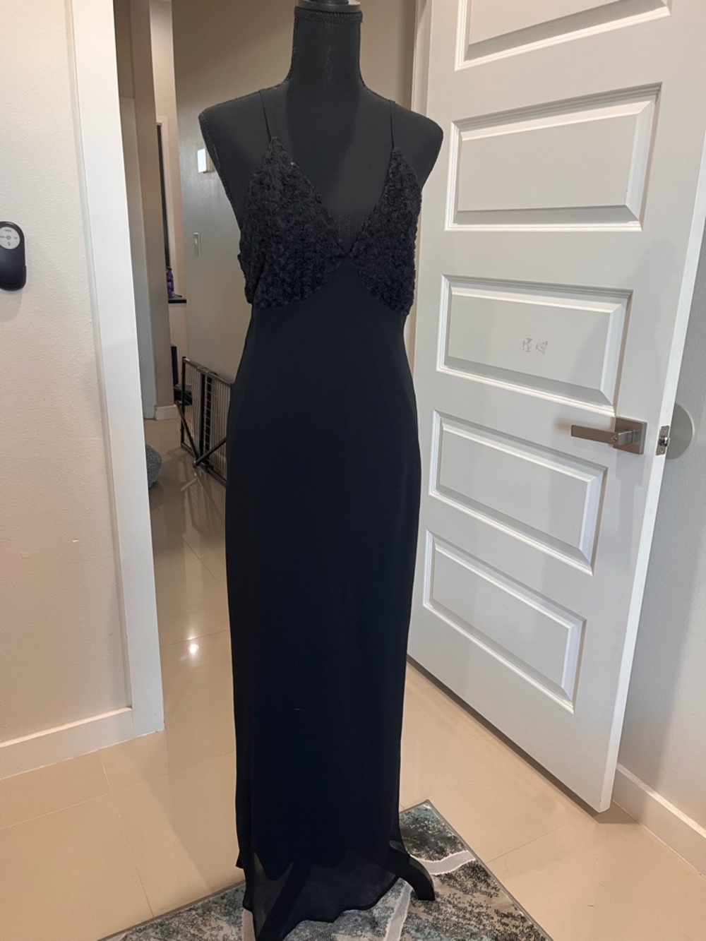wild fable Black Lace-Detail Maxi Slip Dress